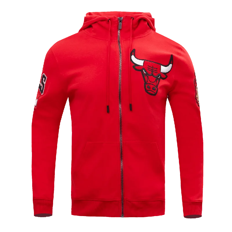 NBA CHICAGO BULLS CLASSIC CHENILLE MEN'S FZ PO HOODIE (RED)