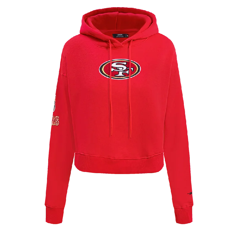 NFL SAN FRANCISCO 49ERS CLASSIC FLC CROPPED PO HOODIE (RED)