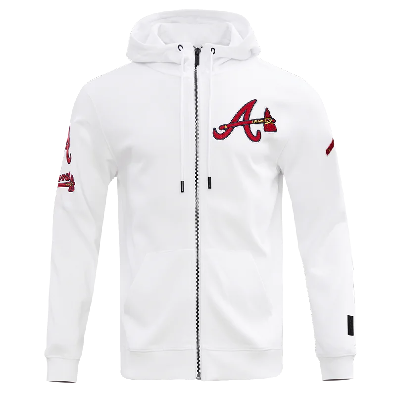 MLB ATLANTA BRAVES CLASSIC CHENILLE MEN'S FZ PO HOODIE (WHITE)