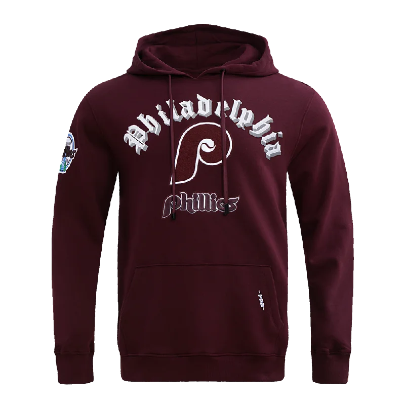 MLB PHILADELPHIA PHILLIES OLD ENGLISH MEN'S PO HOODIE (WINE)