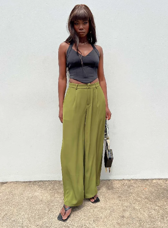 Plazzo Wide Leg Pants Khaki