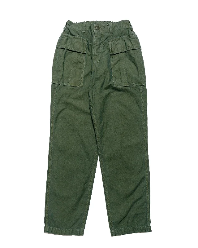 Sage de Cret Cotton/Linen Back Satin Pegtop Military Pants Olive