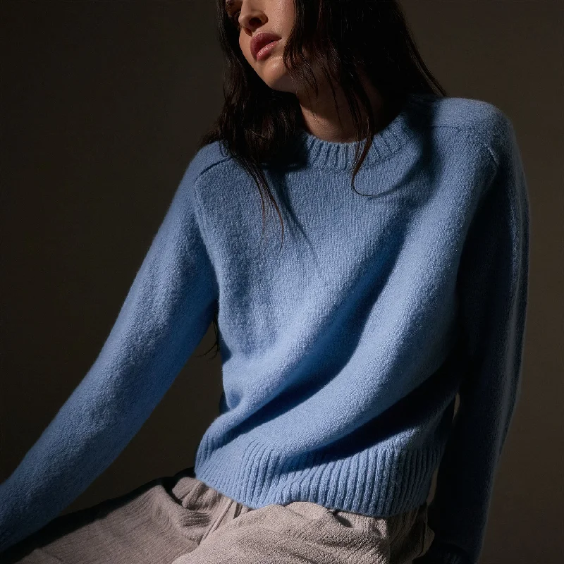 Cashmere Saddle Shoulder Crew Neck - Azure