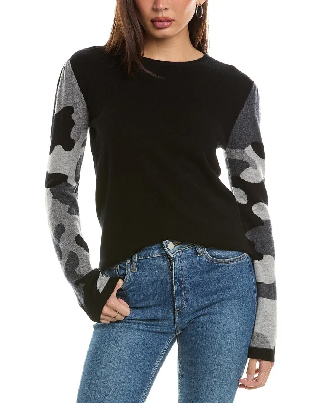 Hannah Rose Camo Contrast Wool & Cashmere-Blend Sweater