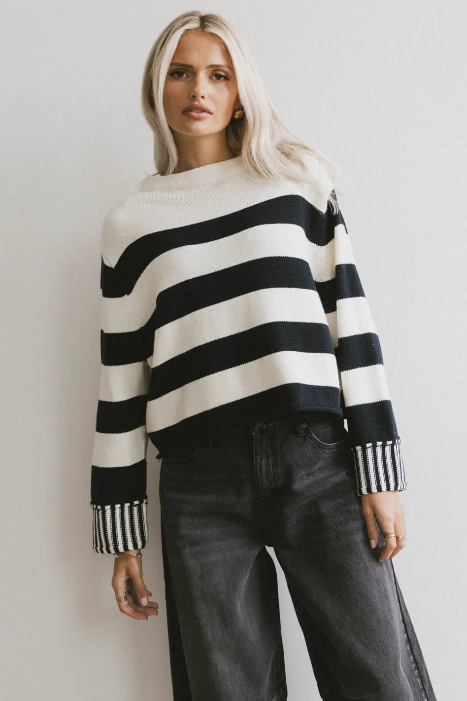 Helena Striped Sweater in Black