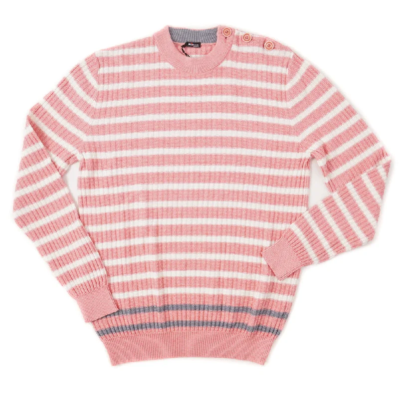 Kiton Cotton-Cashmere Sweater in Coral Pink Stripe