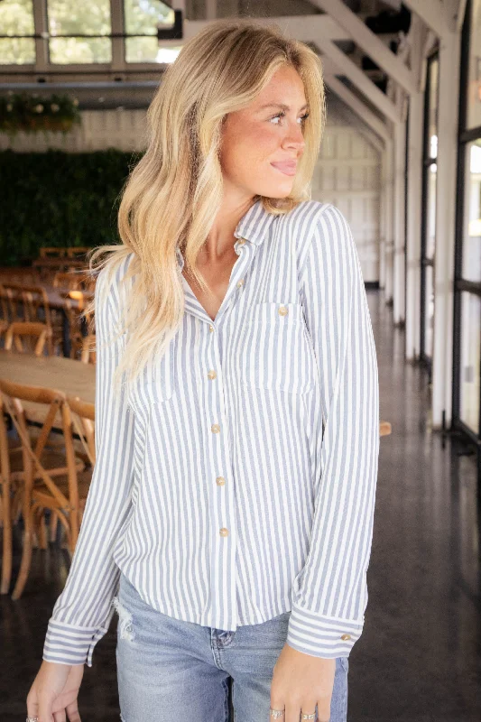 Leena Striped Shirt, Dusty Blue