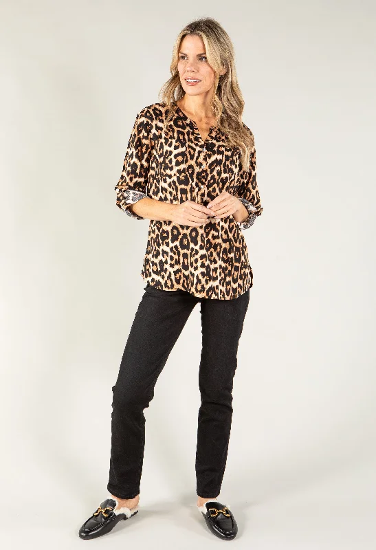 Leopard Print Buttoned V Neck