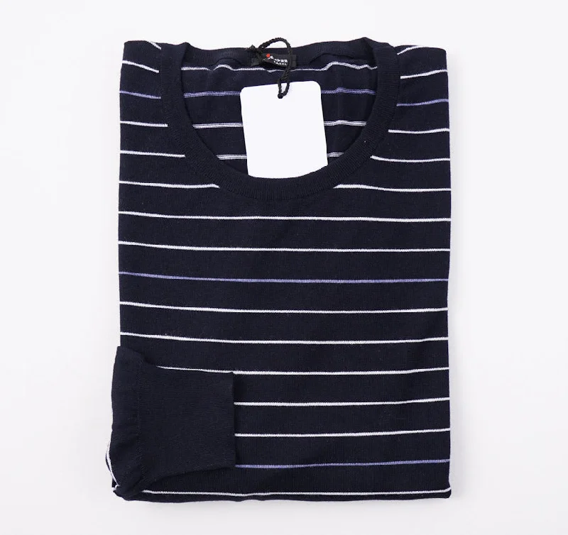 Kiton Navy Striped Cotton-Silk Sweater