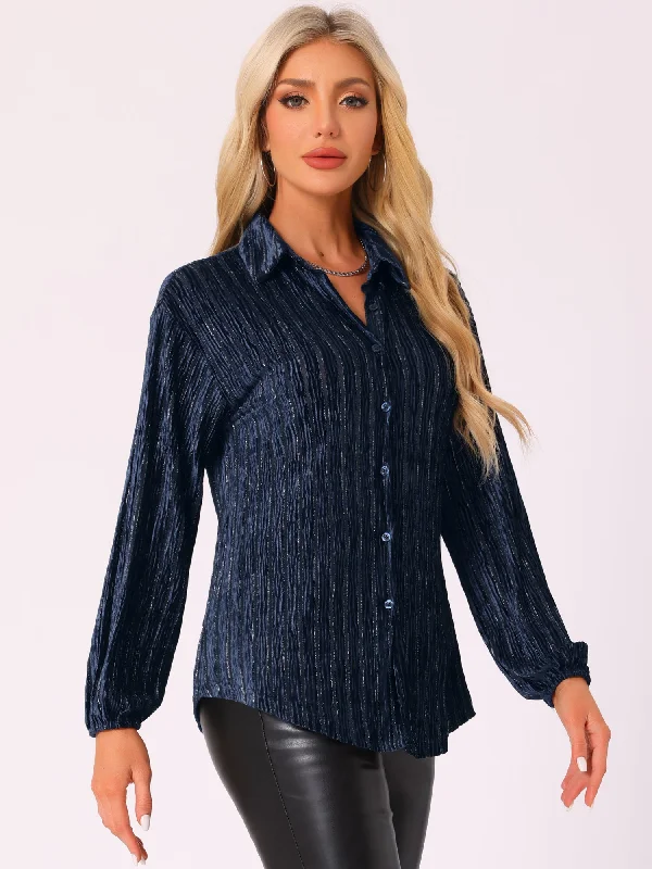 Velvet Long Sleeve Striped Sheer Button Down Shirt