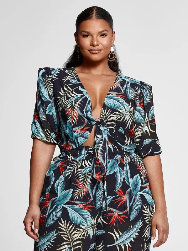 Monique Tropical Print Tie Front Top