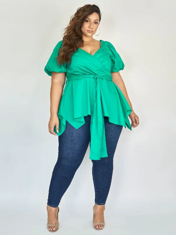 Nika Puff Shoulder Peplum Top