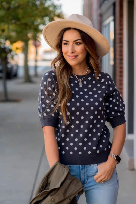 Polka Dot Short Sleeve Sweater