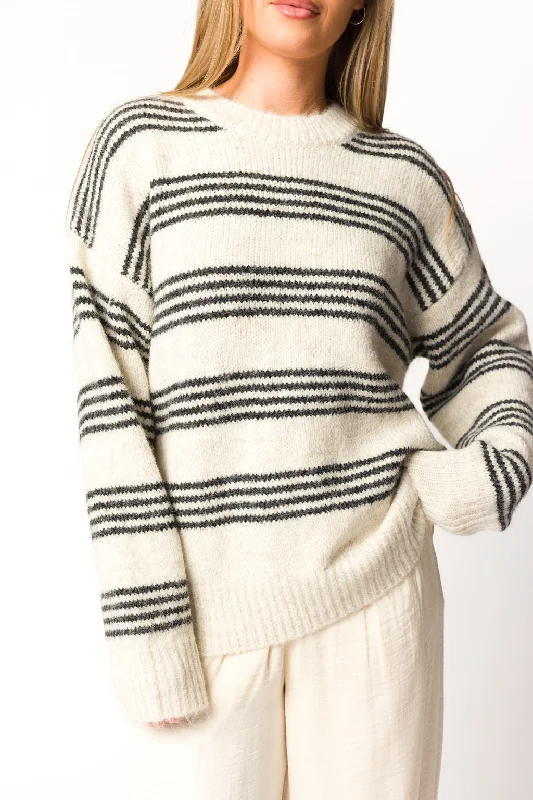 Leighton Striped Sweater in Cream/Grey