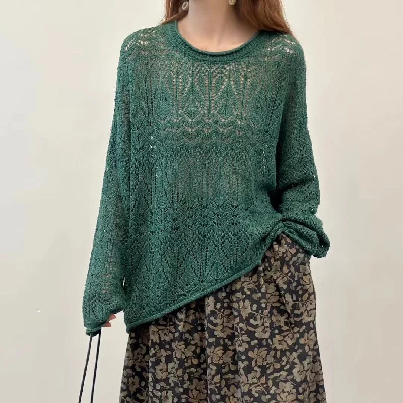 Women Asymmetric Loose Sweater Hollow Knitted Tops