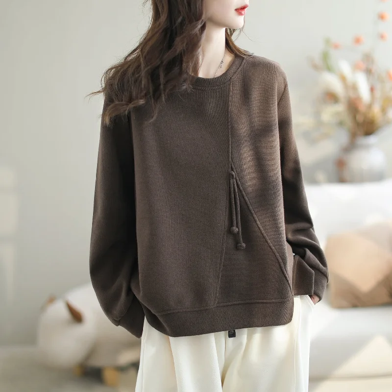 Women Autumn Retro Patchwork Casual Loose Sweater