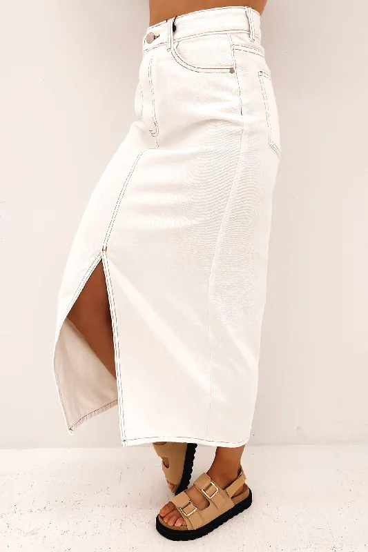 Daisie Denim Midi Skirt White