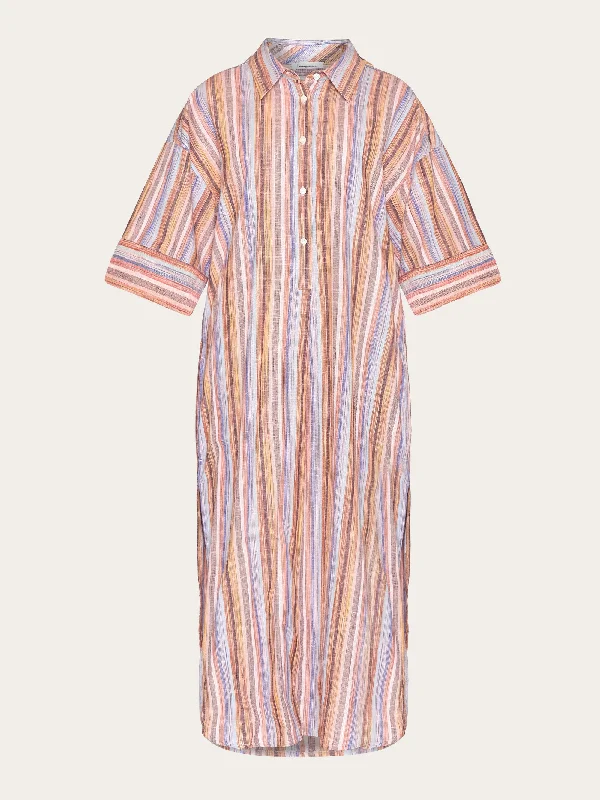 Loose multicolored stripe short sleeved shirt dress - GOTS/Vegan - Multi color stripe