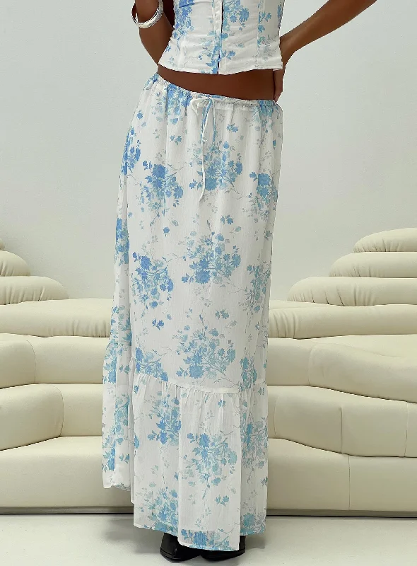 Modern Girl Maxi Skirt White / Blue Floral