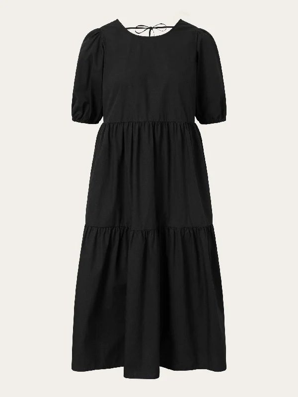 Puff sleeve poplin dress - Black Jet