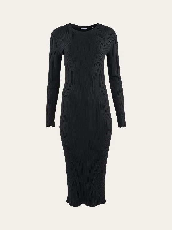 Rib crew neck Lenzing™ slit dress - Black Jet