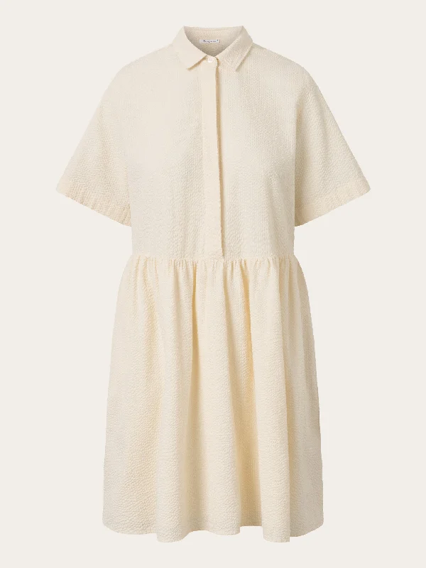 Seersucker short shirt dress - Buttercream