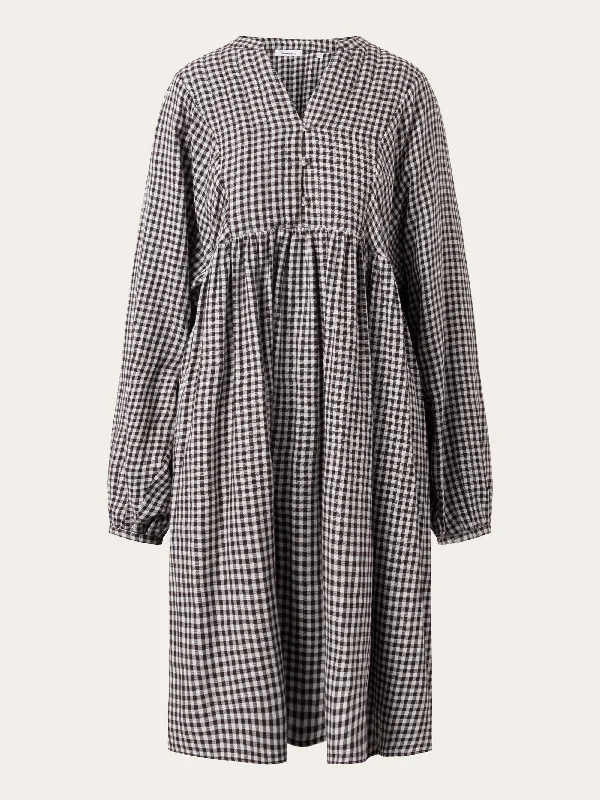 Small check A-shape midi dress - Brown check