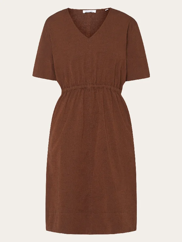 V-neck slub yarn short sleeve midi dress - GOTS/Vegan - Tiramisu