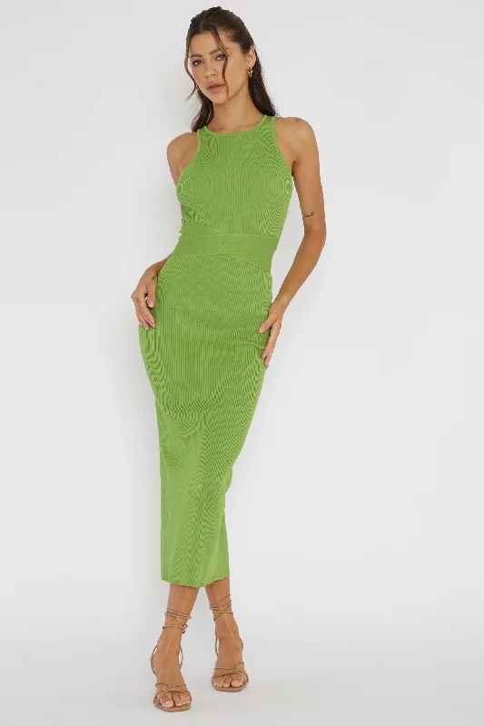 Charmed Me Ribbed Knit Midi Dress Green